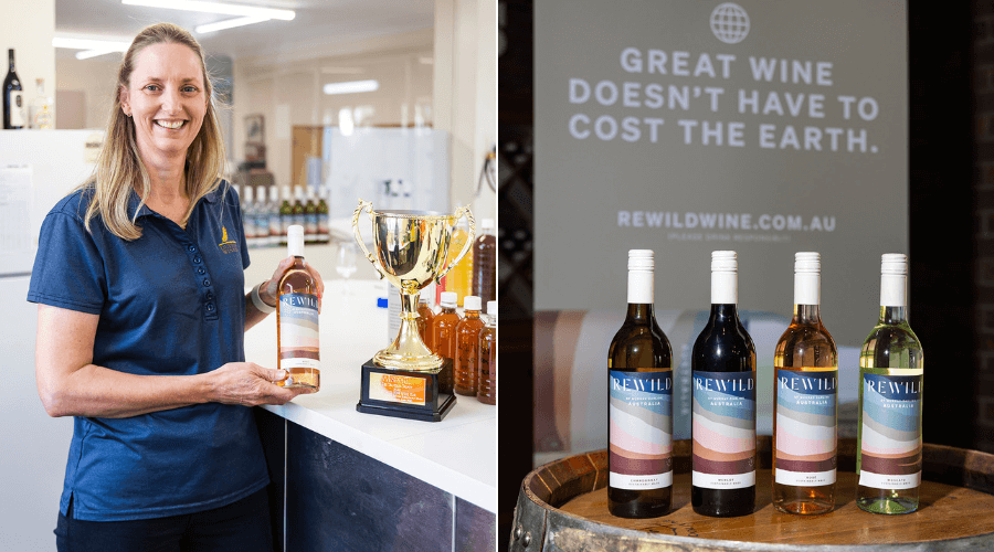 (Left) Winemaker Angela Allen and (Right) the Rewild Brand